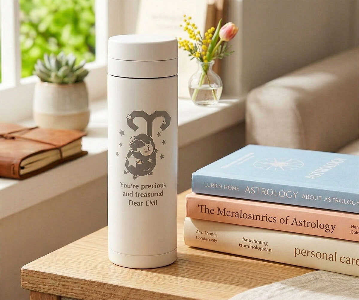 トゥーユーで人気の名入れマグボトル 500ml ホワイト。星座のデザインと名前が刻印された、シンプルで実用的なオーダーメイドギフト。