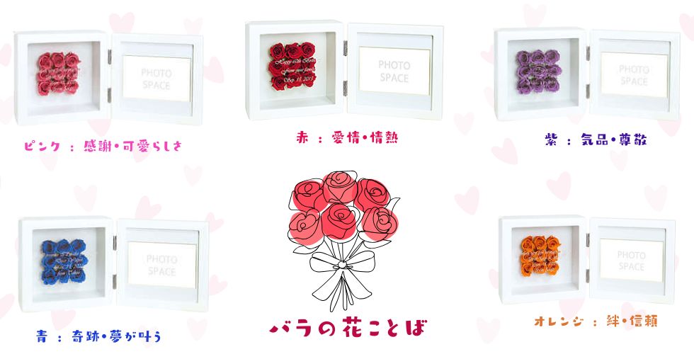 「いつもあなたを想っています」という花言葉を持つ9本の赤いバラをあしらった、結婚祝いにふさわしいトゥーユーのプリザーブドフラワースクエアフレームのクローズアップ画像