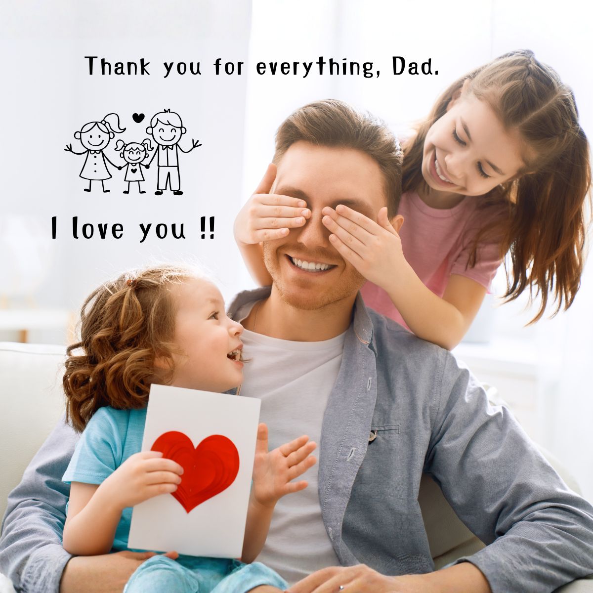 父の日に贈る名入れプレゼントのイメージ画像：お父さんへの感謝メッセージ「Thank you for everything Dad. I love you」が添えられたスタイリッシュな父の日ギフトイメージ
